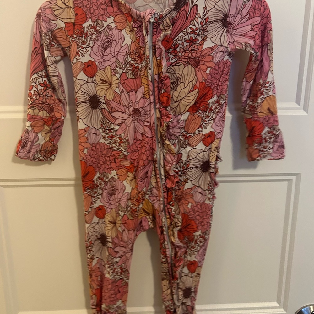 Gigi and Max Pink Floral Zippy w Ruffles 12m